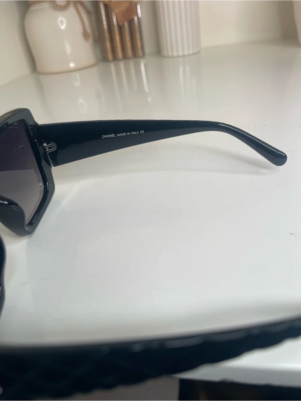 CHANEL Black Sunglasses with Gold Accent